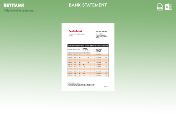Модерен стил Шаблон за збор за извод од банка во Гвајана Банка на Нова Шкотска